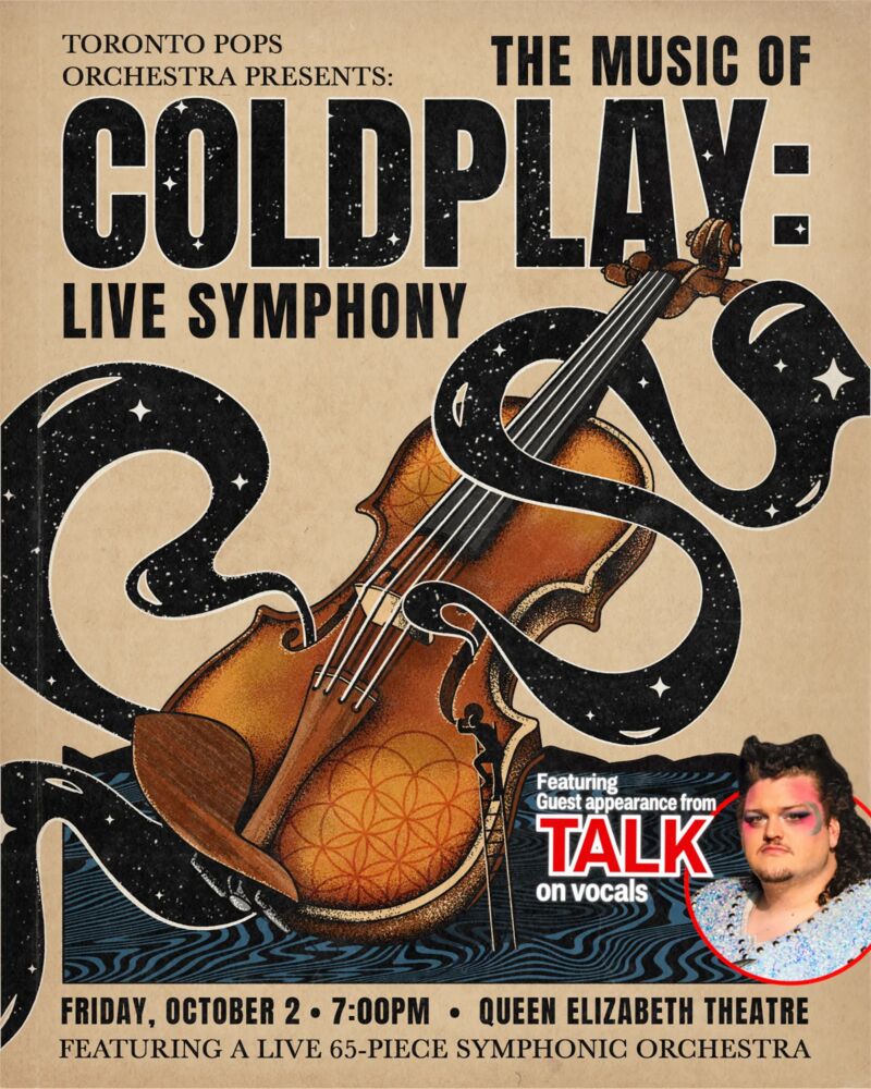 The Music of Coldplay: Live Symphony concert poster, featuring TALK on vocals